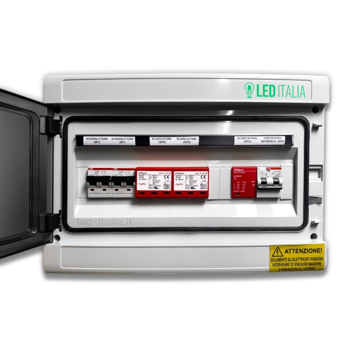 Quadro Combinato AC/DC Monofase 6kW 2/2 MPPT 32A 230V / 20A 600VDC 18 Moduli Differenziale + SPD ABB / DEHN IP65 Quadro Combinato AC/DC Monofase 6kW 2/2 MPPT 32A 230V / 20A 600VDC 18 Moduli Differenziale + SPD ABB / DEHN IP65