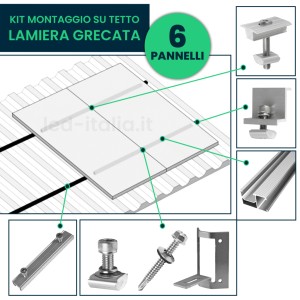 Kit Struttura in Alluminio per montaggio 6 Pannelli Fotovoltaici 35mm per installazione su Tetto in Lamiera Grecata Orizzontale