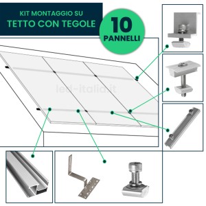 Kit Struttura in Alluminio per montaggio 10 Pannelli Fotovoltaici 35mm per installazione su Tetto con Tegole