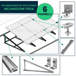 Kit Struttura in Alluminio per montaggio 6 Pannelli Fotovoltaici 35mm per installazione su Tetto Piano con Inclinazione Fissa