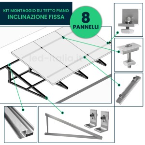 Kit Struttura in Alluminio per montaggio 8 Pannelli Fotovoltaici 35mm per installazione su Tetto Piano con Inclinazione Fissa