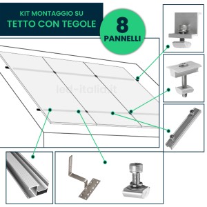 Kit Struttura in Alluminio per montaggio 8 Pannelli Fotovoltaici 35mm per installazione su Tetto con Tegole