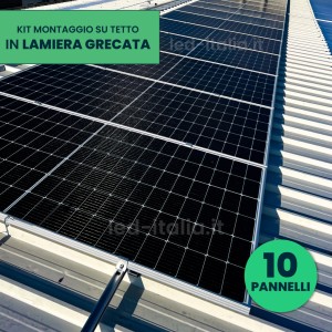 Kit Struttura in Alluminio per montaggio 10 Pannelli Fotovoltaici 35mm per installazione su Tetto in Lamiera Grecata in Vertical