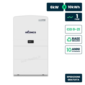 Inverter Fotovoltaico Hiconics (Midea) Monofase Ibrido Alta Tensione 6kW All In One con Accumulo LFP 10kWh, 2 MPPT, CEI 0-21, Wi