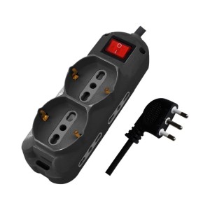 Multipresa con Cavo 1,5m e 6x Prese 10/16A (4x Laterali Bipasso + 2x Frontale Bipasso/Schuko), Spina 16A e Interruttore Colore N