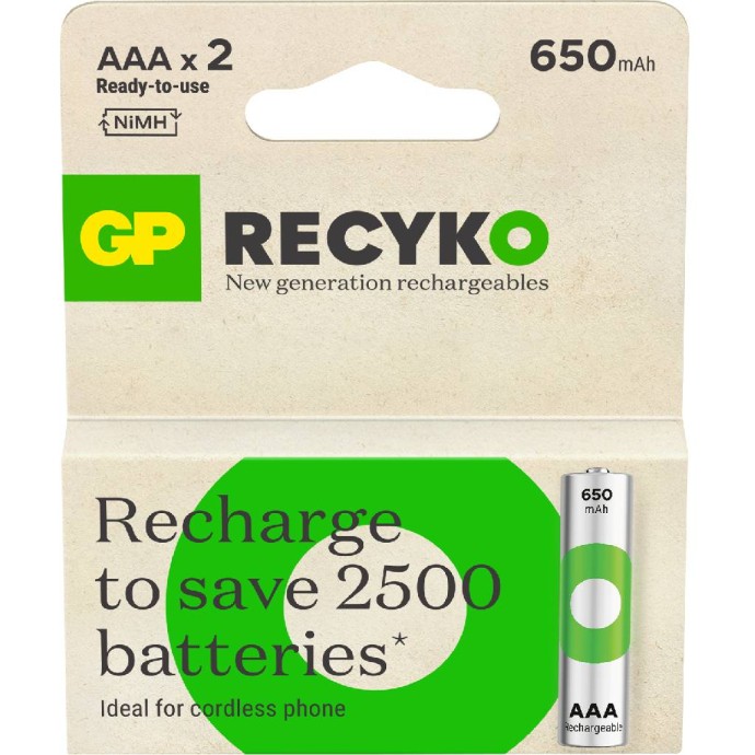 Recyko Batteria Ricaricabile 1,5V Mini Stilo AAA 650mAh (Confezione 2 Pezzi) Recyko Batteria Ricaricabile 1,5V Mini Stilo AAA 650mAh (Confezione 2 Pezzi)
