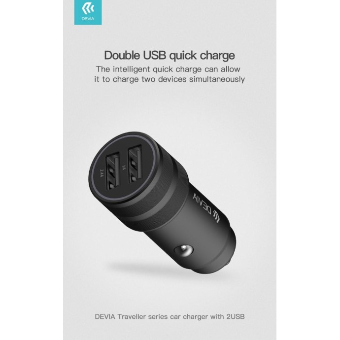 Carica Batterie in metallo 2 USB da auto In 12-24 Volt Nero Carica Batterie in metallo 2 USB da auto In 12-24 Volt Nero