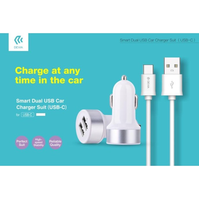 Suit Carica Auto 2 Out 3.1A e Cavo USB Tipo-C Dati e Carica Suit Carica Auto 2 Out 3.1A e Cavo USB Tipo-C Dati e Carica