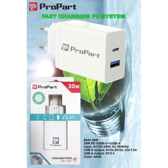 Caricabatteria 30 Watt PD USB-C + A Modello E642-30W Caricabatteria 30 Watt PD USB-C + A Modello E642-30W
