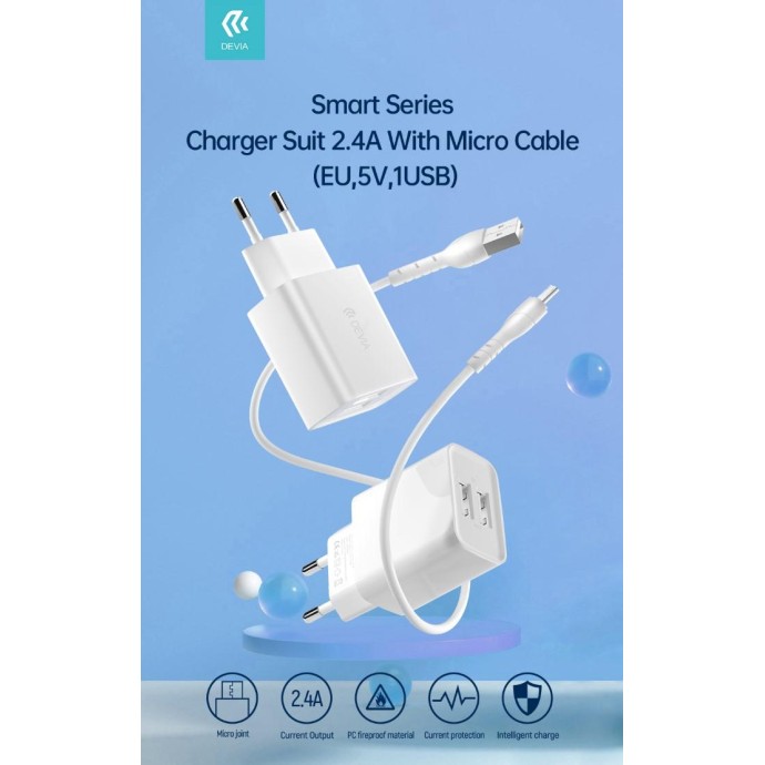 Suit Carica Batteria 2,4A e Cavo M-usb Android 1 Mt Bianco Suit Carica Batteria 2,4A e Cavo M-usb Android 1 Mt Bianco