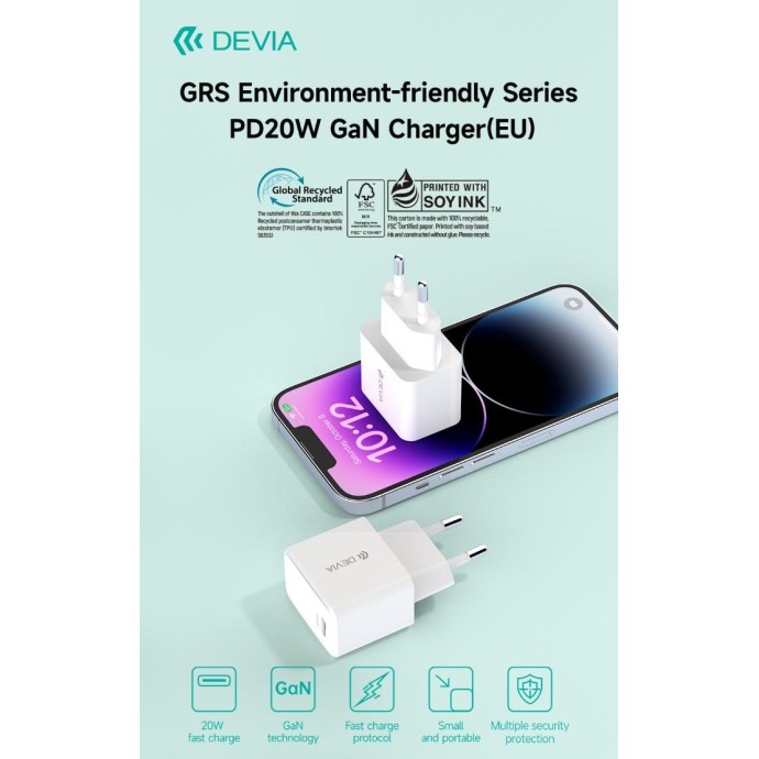 Carica Batteria PD 20W GaN Uscita Tipo-C Certificato GRS Carica Batteria PD 20W GaN Uscita Tipo-C Certificato GRS