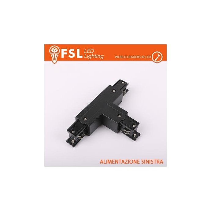 FSL Connettore Forma T sinistra per Binario Trifase - Colore NERO FSL Connettore Forma T sinistra per Binario Trifase - Colore NERO