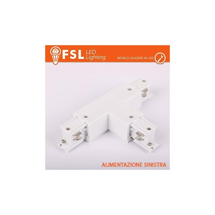 FSL Connettore Forma T sinistra per Binario Trifase - Colore BIANCO FSL Connettore Forma T sinistra per Binario Trifase - Colore BIANCO