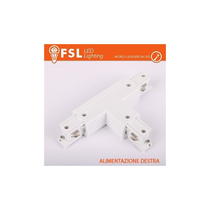 FSL Connettore Forma T destra per Binario Trifase - Colore BIANCO FSL Connettore Forma T destra per Binario Trifase - Colore BIANCO