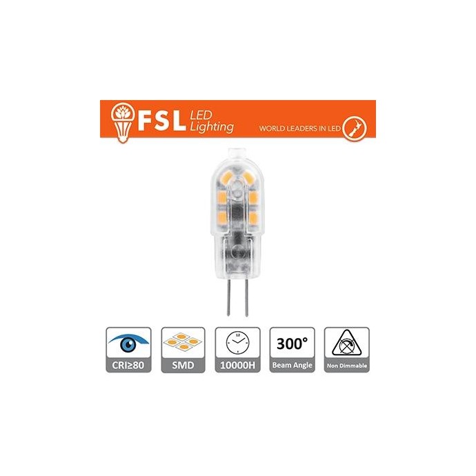 G4 - 1.5W 4000K 125LM 300º 39x12x10mm CRI80 DC-12V G4 - 1.5W 4000K 125LM 300º 39x12x10mm CRI80 DC-12V