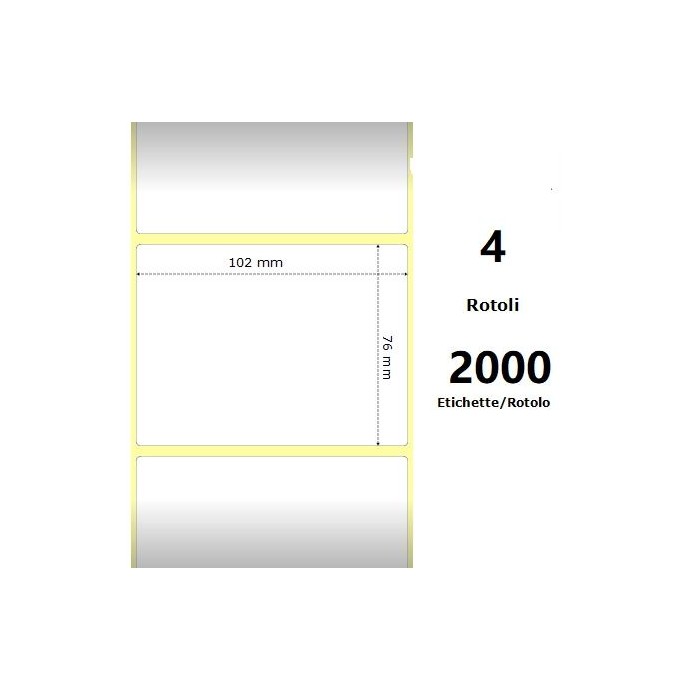 White 102x76mm, 2000 Et/Rotolo Z-1000D 4x3x 3 Core, 4 Rolls White 102x76mm, 2000 Et/Rotolo Z-1000D 4x3x 3 Core, 4 Rolls