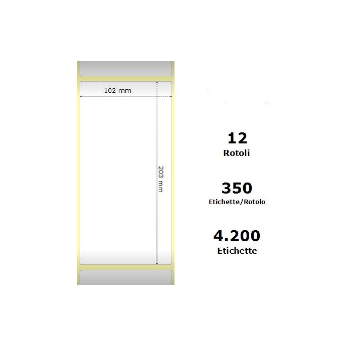 White 102x203mm, 350 Et/Rotolo Z-1000D,4x8x1 Core ,12 Rolls