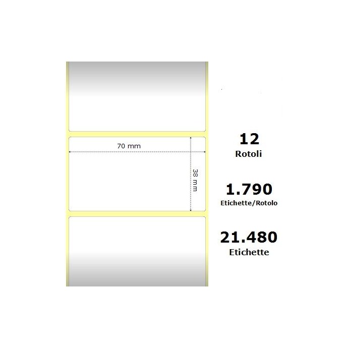 White 70x38mm,1790 Et/Rotolo Z-1000D,2.8x1.5x1Core ,12 Rolls White 70x38mm,1790 Et/Rotolo Z-1000D,2.8x1.5x1Core ,12 Rolls