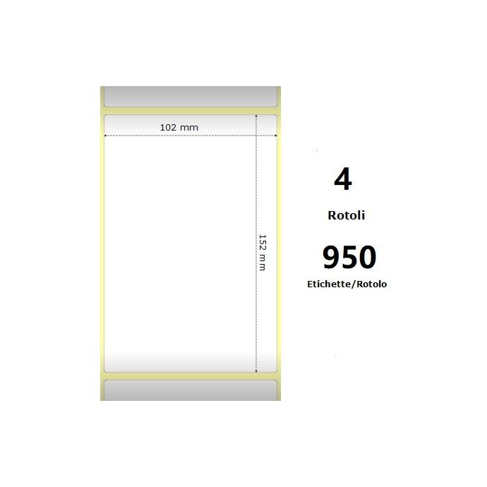 White 102x152mm,950 Et/Rotolo Z-1000D, 4x6x3 Core ,4 Rolls
