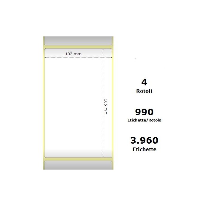 White 102x165mm,990 Et/Rotolo Z-1000D, 4x6.5x3 Core ,4 Rolls