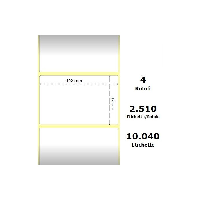 White 102x63.5mm,2510Et/Rotolo Z-1000D, 4x2.5x3Core ,4 Rolls