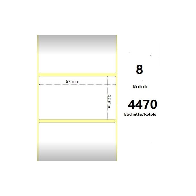 White 57x32mm,4470 Et/Rotolo Z-1000D,2.2x1.3x3 Core,8 Rolls