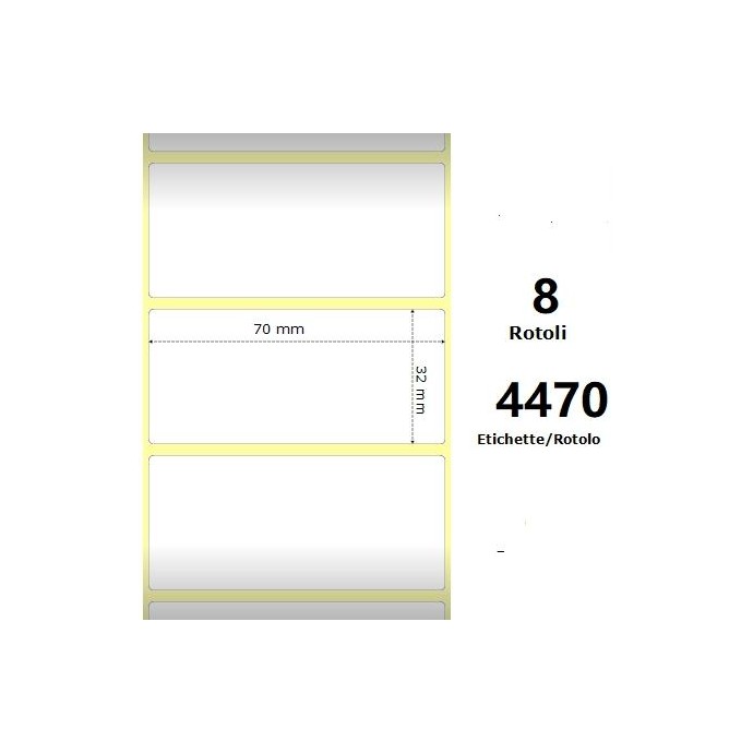 White 70x32mm,4470 Et/Rotolo Z-1000D,2.8x1.3x3 Core,8 Rolls White 70x32mm,4470 Et/Rotolo Z-1000D,2.8x1.3x3 Core,8 Rolls