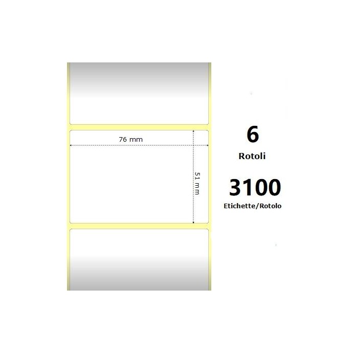 White 76x51mm,3100 Et/Rotolo Z-1000D, 3x2x3 Core, 6 Rolls