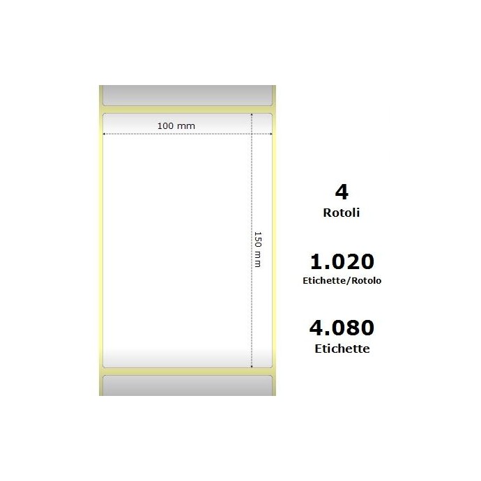 White 100x150mm,1020 Et/Rotolo Z-1000D,3.9x5.9x3 Core,4Rolls