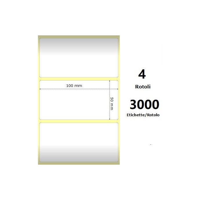 White 100x50mm,3000 Et/Rotolo Z-1000D, 3.9x2x3 Core, 4 Rolls