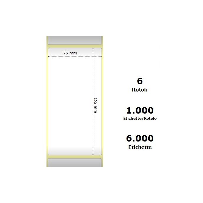 White 76x152mm,1000 Et/Rotolo Z-1000D, 3x6x3 Core, 6 Rolls