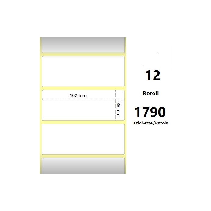 White 102x38mm,1790 Et/Rotolo Z-1000D, 4x1.5x1Core, 12 Rolls