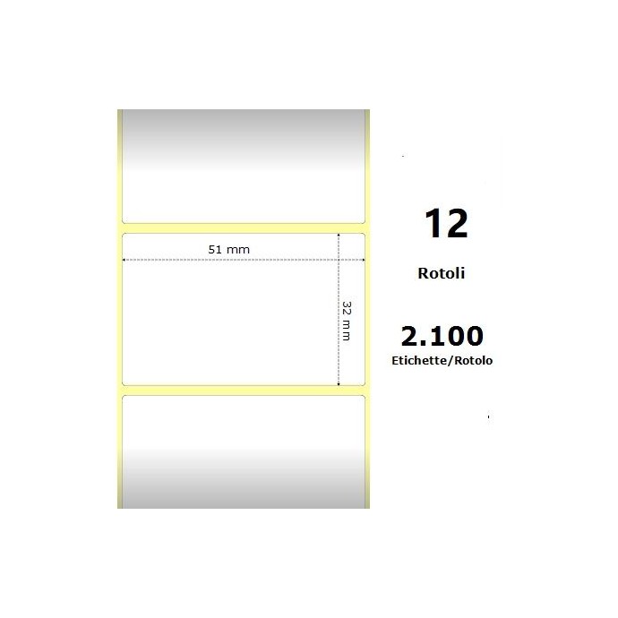 White 51x32mm,2100 Et/Rotolo Z-1000D, 2x1.3x1 Core, 12 Rolls