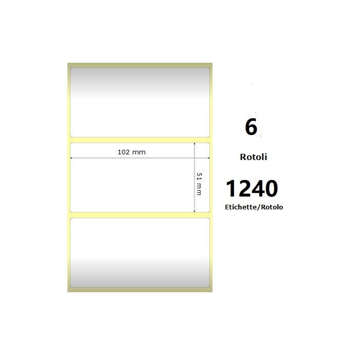 White 102x51mm, 1240 Et/Rotolo Z-2000D 4x2x 1 Core, 6 Rolls