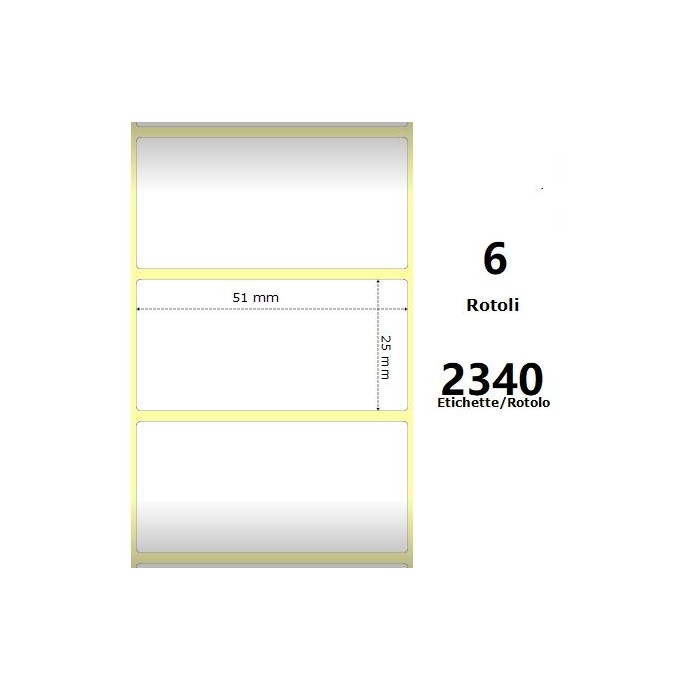 White 51x25mm, 2340 Et/Rotolo Z-2000D 2x1x1 Core, 6 Rolls