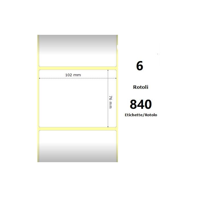 White 102x76mm, 840 Et/Rotolo Z-2000D 4x3x1 Core, 6 Rolls
