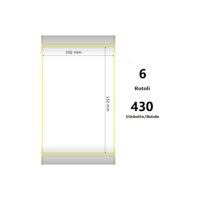 White 102x152mm, 430 Et/Rotolo Z-2000D 4x6x1 Core, 6 Rolls