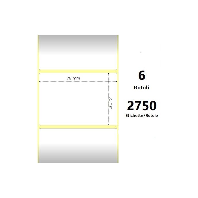White 76x51mm, 2750 Et/Rotolo Z-2000D 3x2x3 Core, 6 Rolls