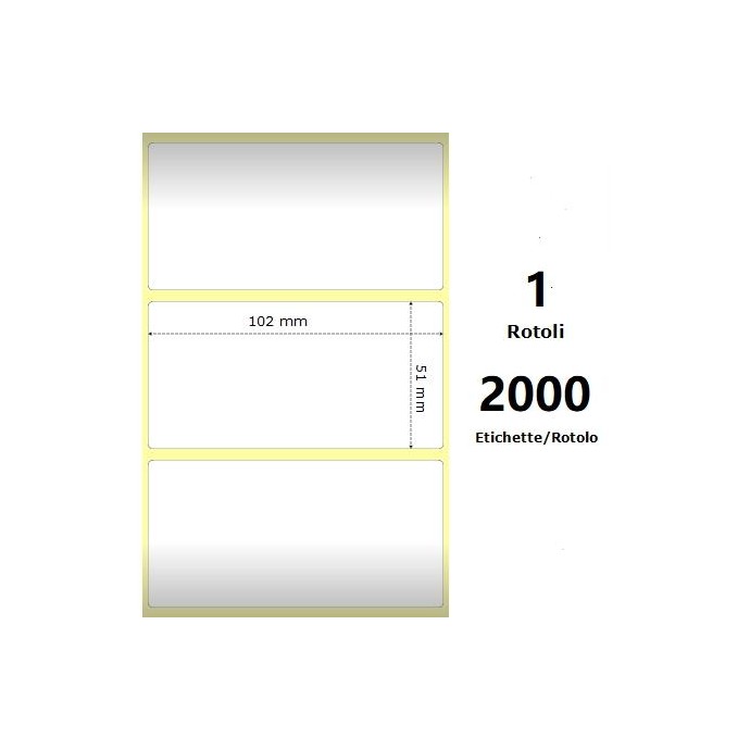 White 102x51mm, 2000 Et/Rotolo Z-2000D 4x2x3 Core, 1 Rolls