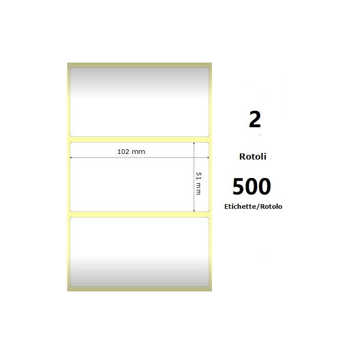 White 102x51mm, 500 Et/Rotolo Z-2000D 4x2x3 Core, 2 Rolls