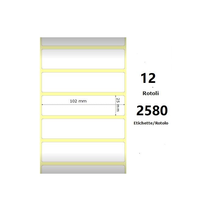 White 102x25mm, 2580 Et/Rotolo Z-2000D 4x1x1 Core, 12 Rolls
