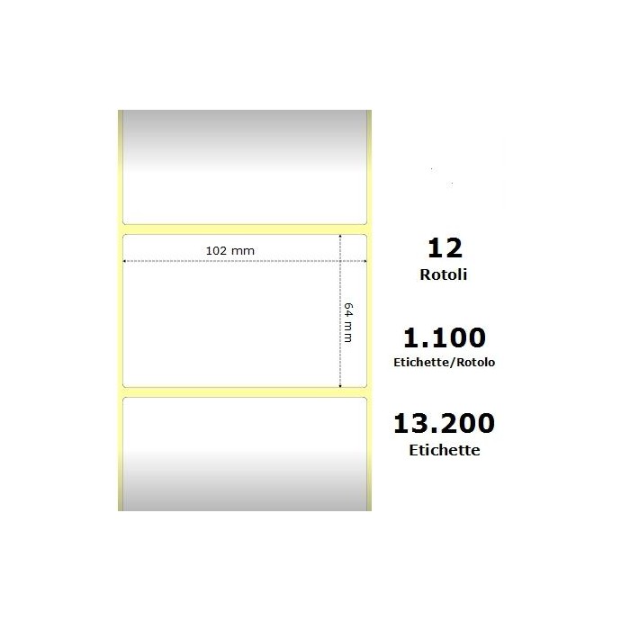 White 102x64mm, 1100 Et/Rotolo Z-2000D 4x2.5x1Core, 12 Rolls White 102x64mm, 1100 Et/Rotolo Z-2000D 4x2.5x1Core, 12 Rolls