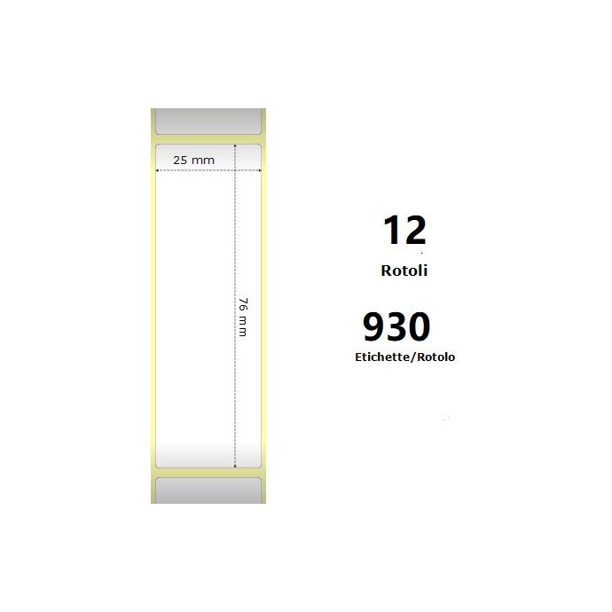 White 25x76mm, 930 Et/Rotolo Z-2000D 1x3x1 Core, 12 Rolls