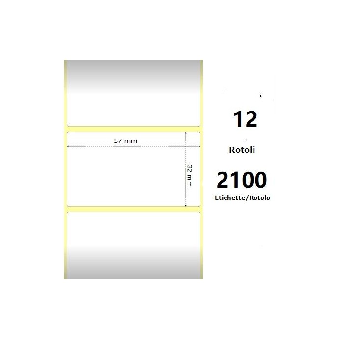 White 57x32mm, 2100Et/Rotolo Z-2000D,2.2x1.3x1Core,12 Rolls White 57x32mm, 2100Et/Rotolo Z-2000D,2.2x1.3x1Core,12 Rolls