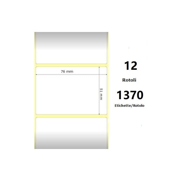 White 76x51mm, 1370 Et/Rotolo Z-2000D, 3x2x1 Core, 12 Rolls White 76x51mm, 1370 Et/Rotolo Z-2000D, 3x2x1 Core, 12 Rolls