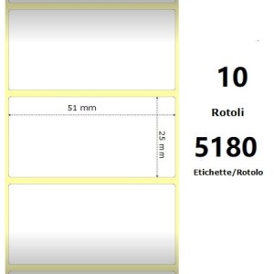 White 51x25mm, 5180 Et/Rotolo Z-2000D, 2x1x3 Core, 10 Rolls