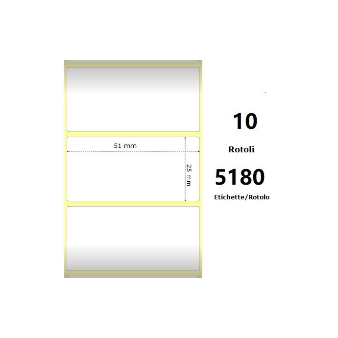 White 51x25mm, 5180 Et/Rotolo Z-2000D, 2x1x3 Core, 10 Rolls
