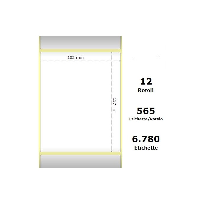 White 102x127mm,565 Et/Rotolo Z-2000D, 4x5x1 Core, 12 Rolls