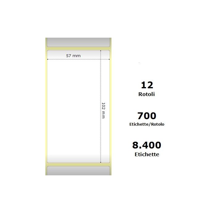 White 57x102mm,700 Et/Rotolo Z-2000D, 2.2x4x1Core, 12 Rolls