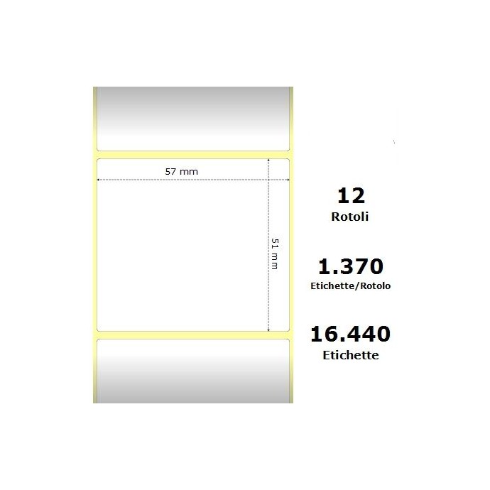 White 57x51mm,1370 Et/Rotolo Z-2000D, 2.2x2x1 Core, 12 Rolls
